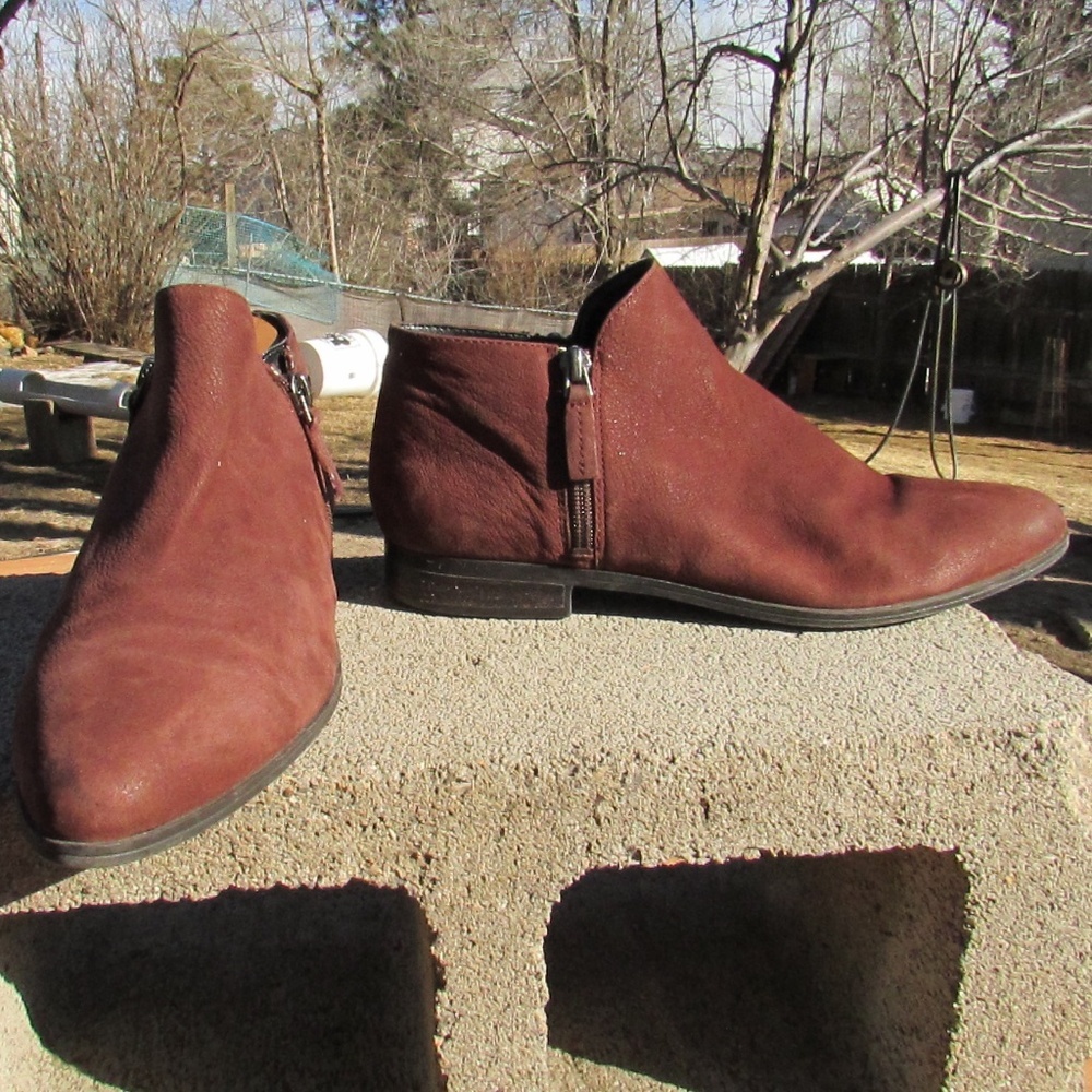 Franco Sarto Kingston Leather Double Zip Bootie in brown